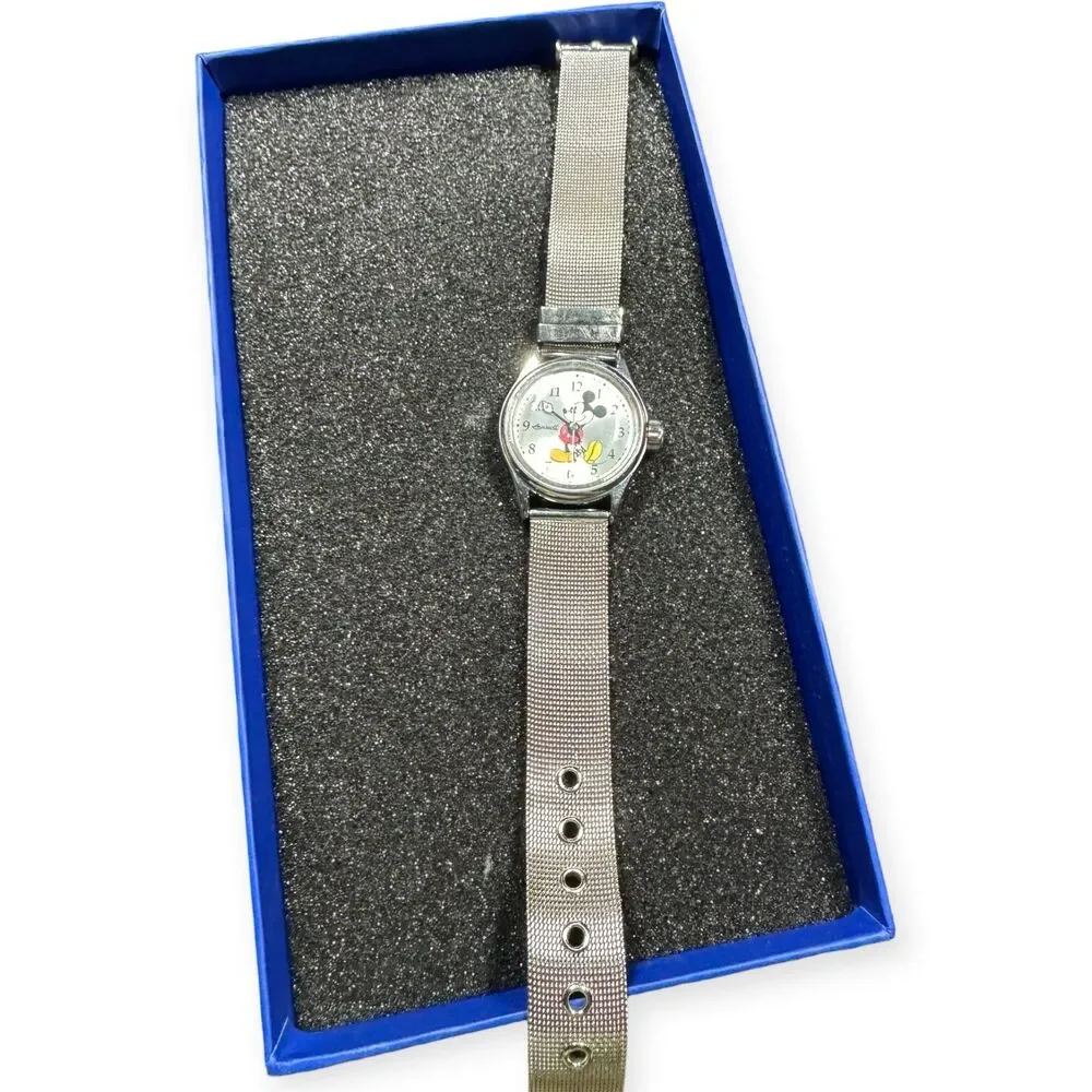 Disneyland Ingersoll Mickey Mouse Watch Silver Swiss Watch Base‎ VTG Rare